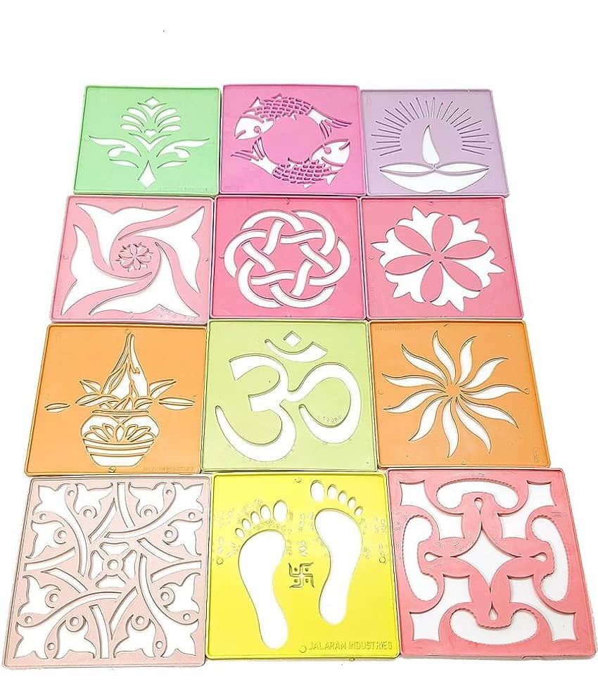Vardhman Plastic Laser Cutted Rangoli Plastic Stencil Tools, Size 4 x 4-inch ( Pack of 1 )