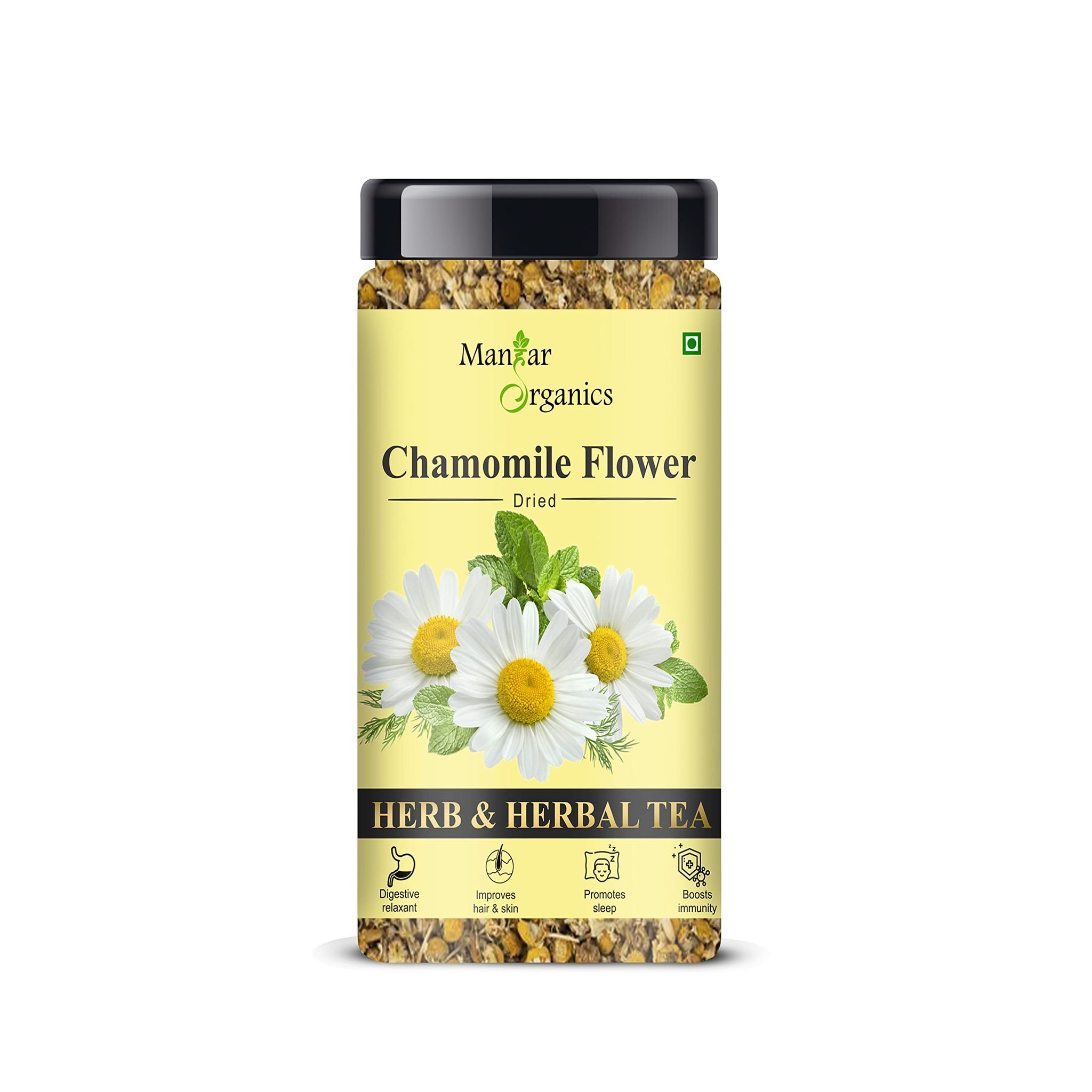 ManHar Organics Chamomile Flower Herbal Tea - Caffeine free Jar 45gm