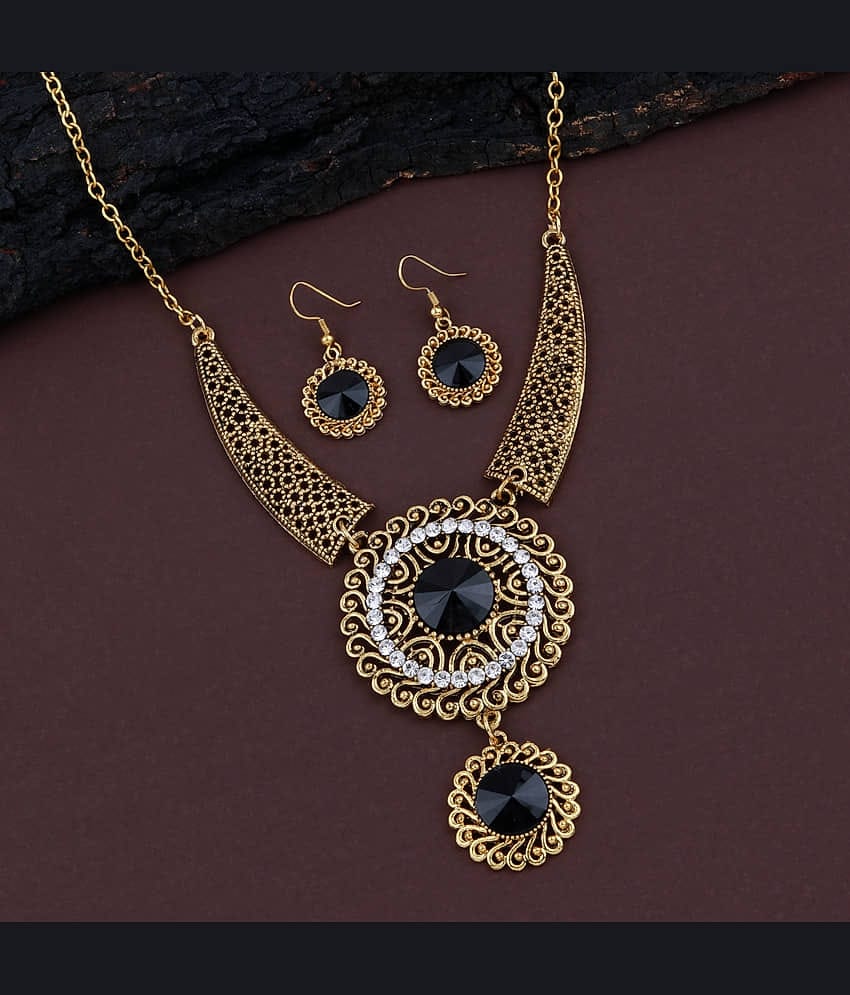 ShreejiHuf Alloy Golden Traditional Necklaces Set Long Haram