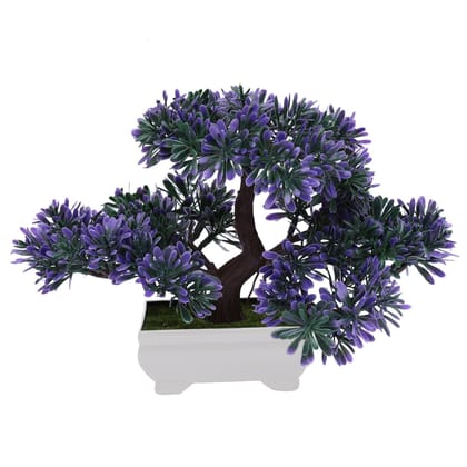 FOLIYAJ 3 Headed Artificial Bonsai Tree with Green and Purple Leaves