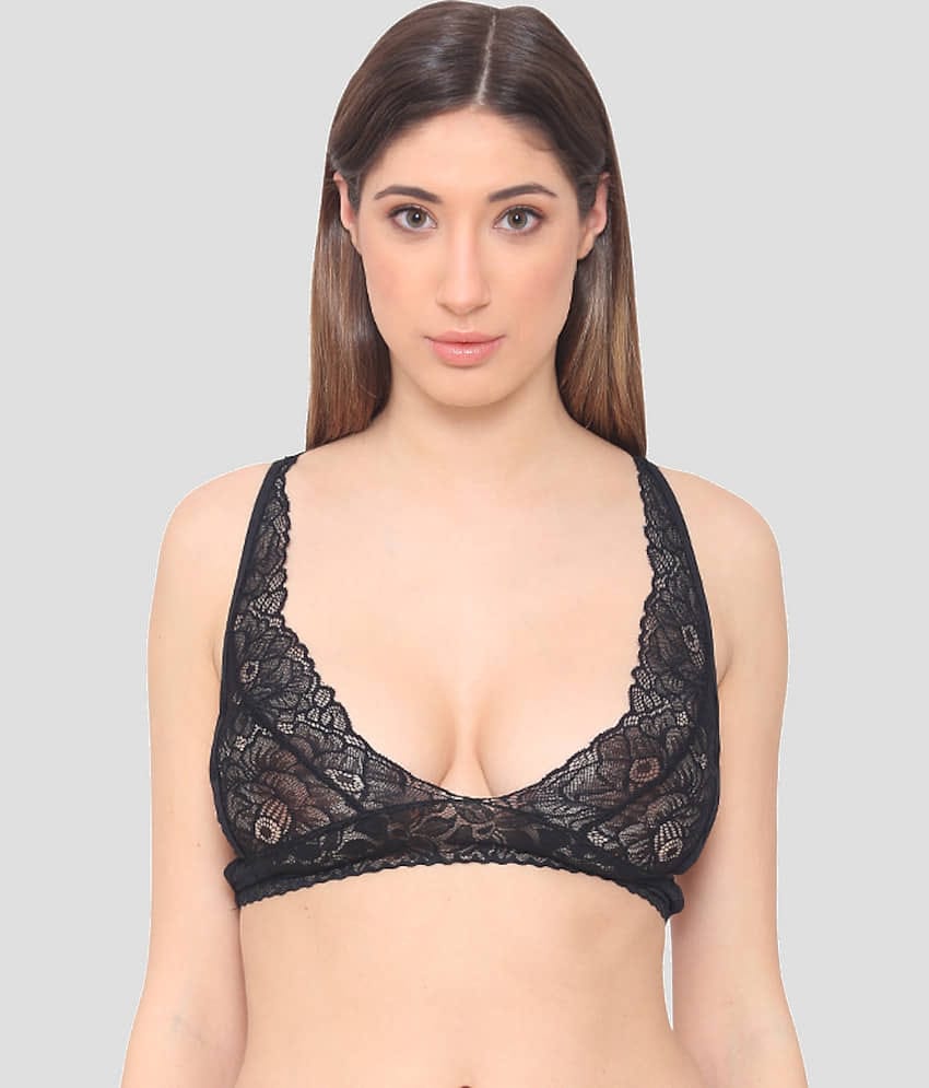 N-Gal Nylon Non Padded Women's Bralette Bra ( Black )