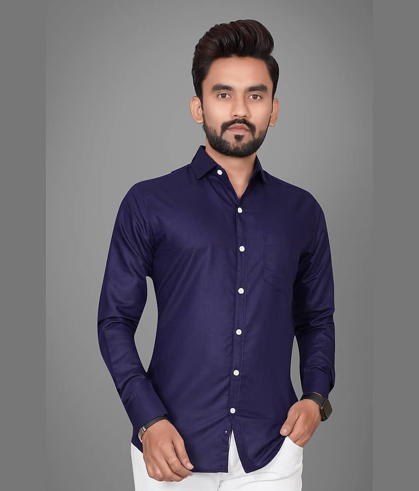 BOUGHT FIRST Cotton Blend Regular Fit Full Sleeves Men's Formal Shirt - Navy ( Pack of 1 )
