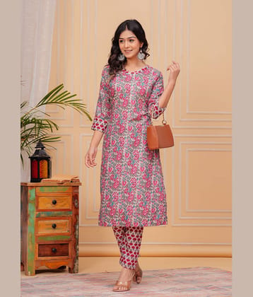 YAGNIK FASHION Cotton Printed Kurti With Pants Women's Stitched Salwar Suit - Peach ( Pack of 1 )