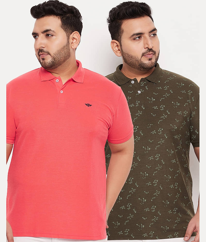 GET GOLF Pack of 2 Cotton Blend Regular Fit Solid Half Sleeves Men's Polo T Shirt ( Coral )