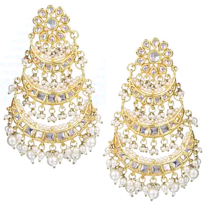 Chandbali Earrings | Bollywood-Style Gold plated Kundan and Pearl Earrings
