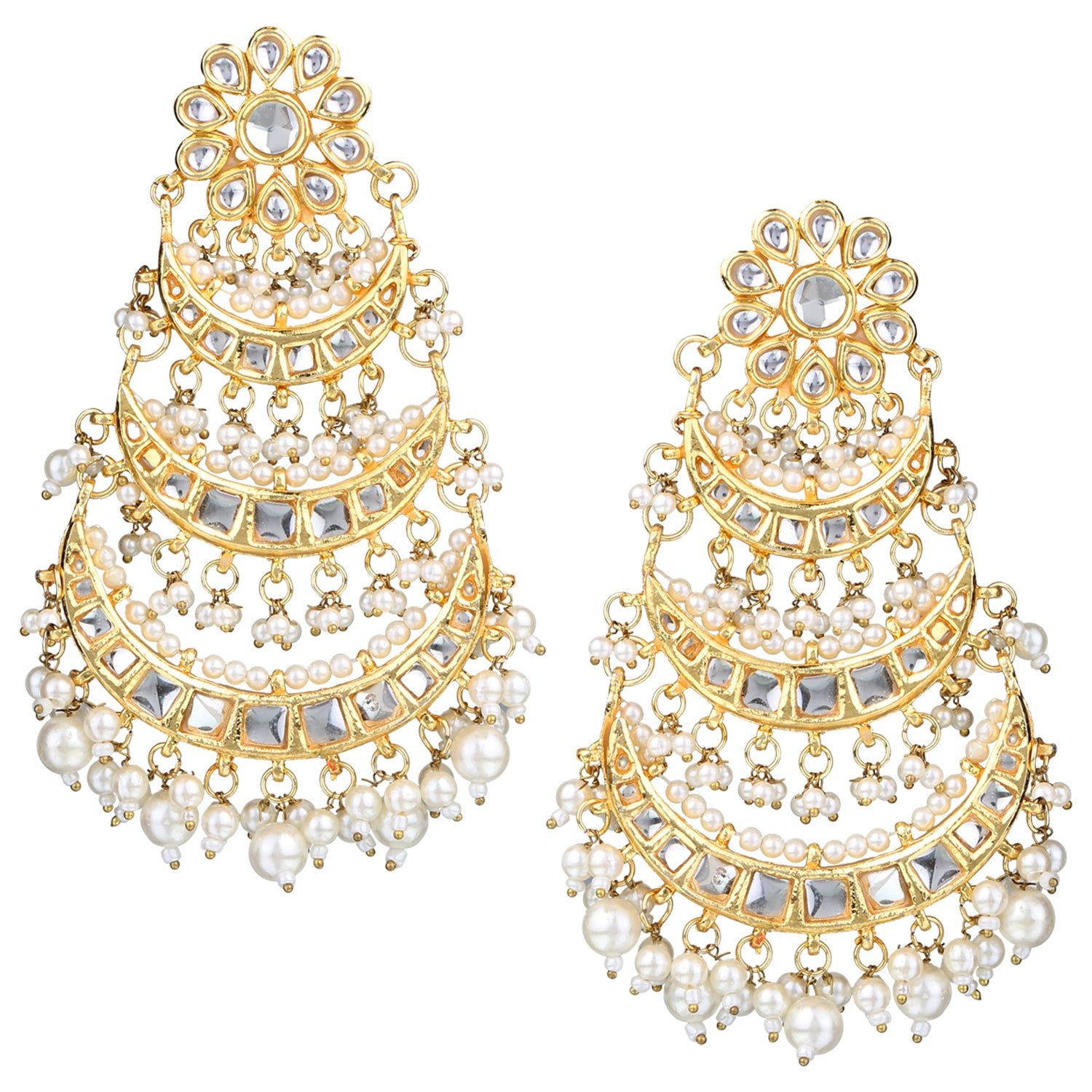 Chandbali Earrings | Bollywood-Style Gold plated Kundan and Pearl Earrings