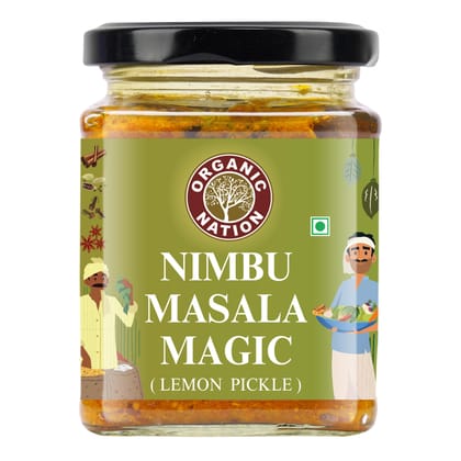 Organic Nation Lemon Pickle� Nimbu ka achar| Homestyle Taste with Traditional Recipe | 100% Natural & Preservative-Free | Traditional Indian Achar | Tangy & Spicy Flavour 250g