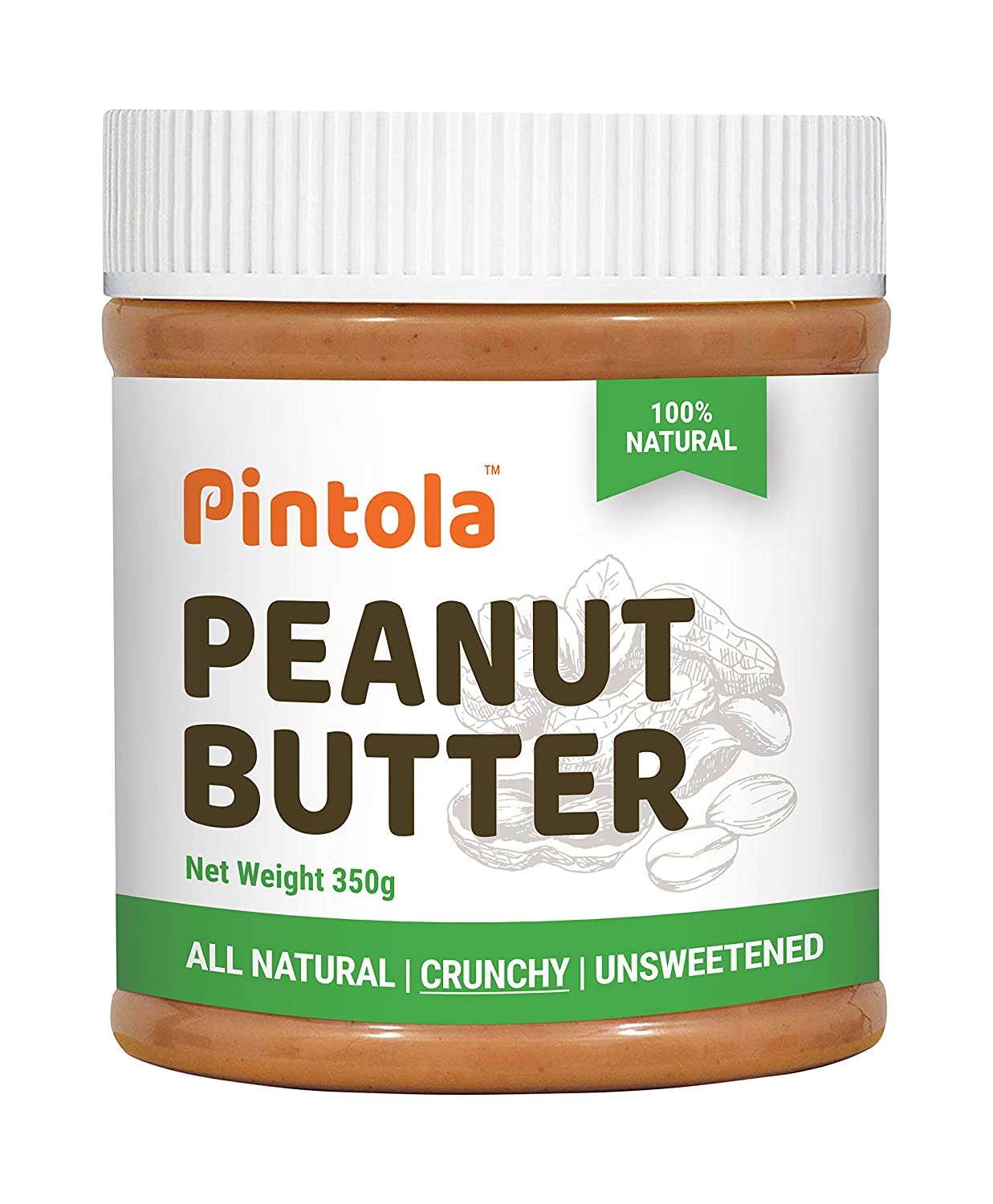 Pintola All Natural Peanut Butter - Unsweetened, Crunchy, 350 gm - undefined
