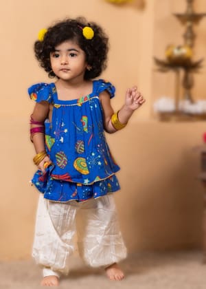 Viscose Silk Girls Kurti - Pleated Dhoti Pant | Phooljhari-0-6m