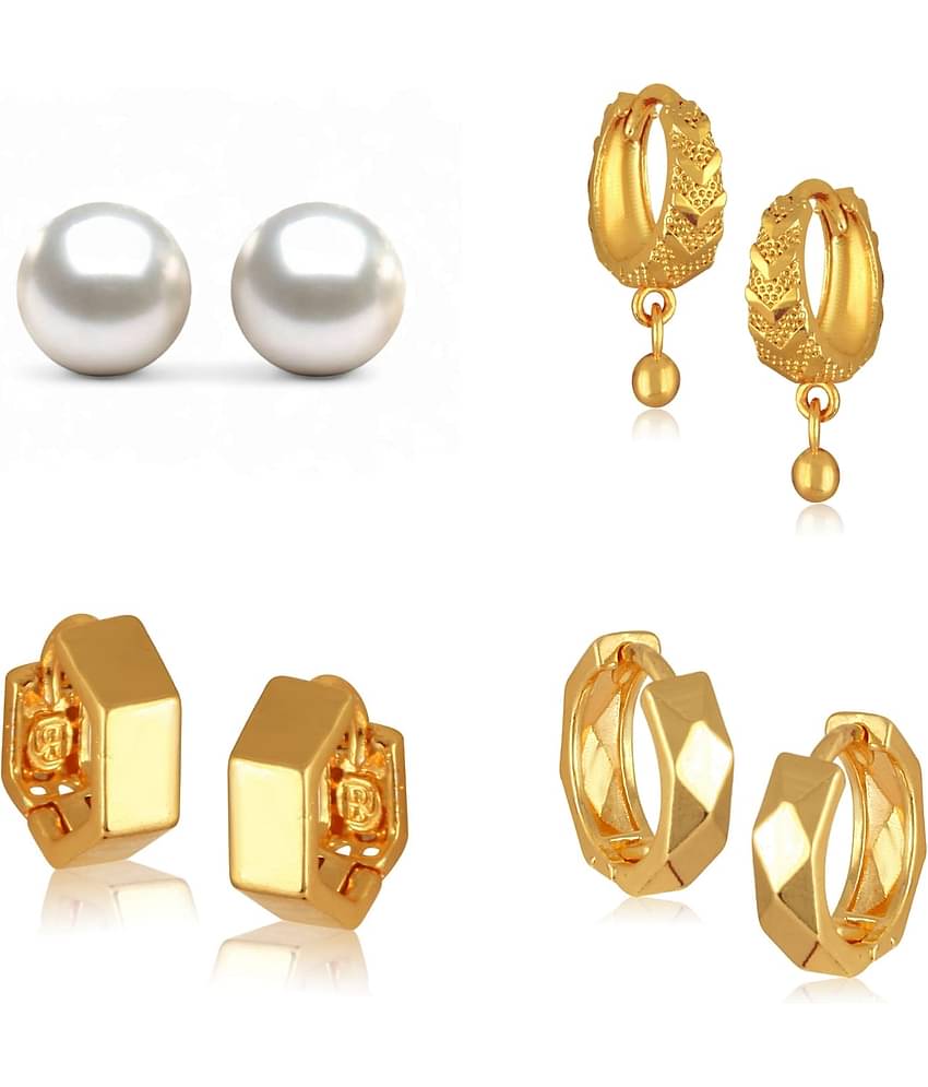Vighnaharta Golden Stud Earrings ( Pack of 4 )
