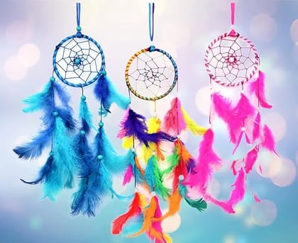 Bindian Dream Catcher for Home Decor, Bedroom, Living Room, Wall Hanging, with Light (Pack of 3 pcs) (Color 7)