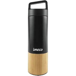 IMECO Eco-Edge Bamboo Thermal Stylish Bottle Flask 600ml (Black), Premium Vacuum Insulated, Keeps Drinks Hot  Cold