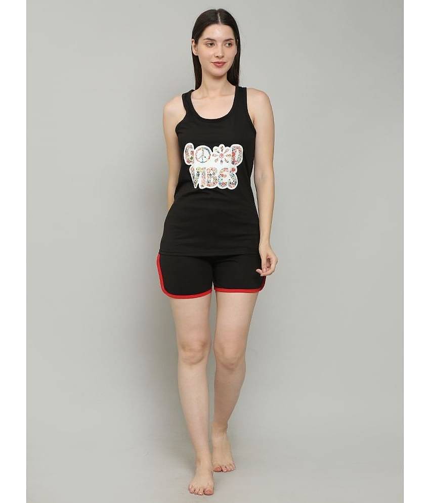 MEGASKA - Black Cotton Women's Nightwear Nightsuit Sets ( Pack of 1 )