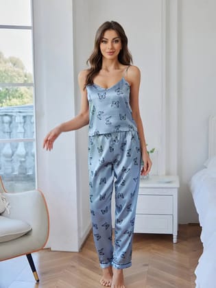 Butterfly Print Satin Pajama Set for woman-L