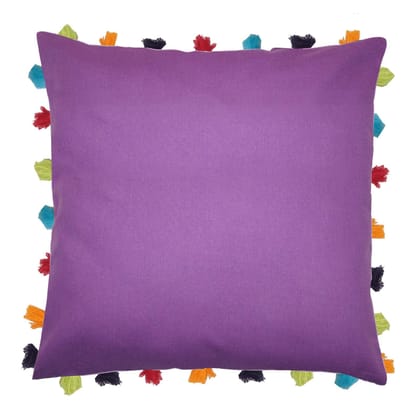 Lushomes cushion cover 20x20, boho cushion covers, sofa pillow cover, cushion covers with tassels, cushion cover with pom pom (20x20 Inches, Set of 1, Purple)