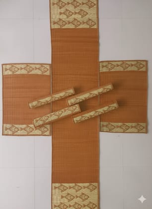 Sandhya Mat Unit Classic Madurkathi Grass Handwoven Dining Table Mat And Runner Set Sandhya Mat Unit Classic Madurkathi Grass Handwoven Dining Table Mat And Runner Set