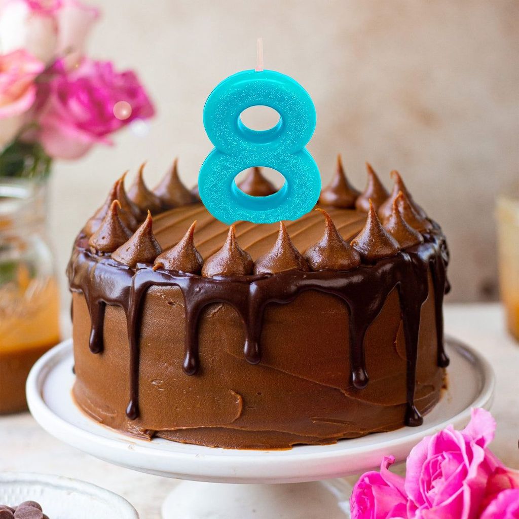 Number 8 Glitter Candle - 1PC - Party and Festive Needs | Buy online on ZillyBuy
