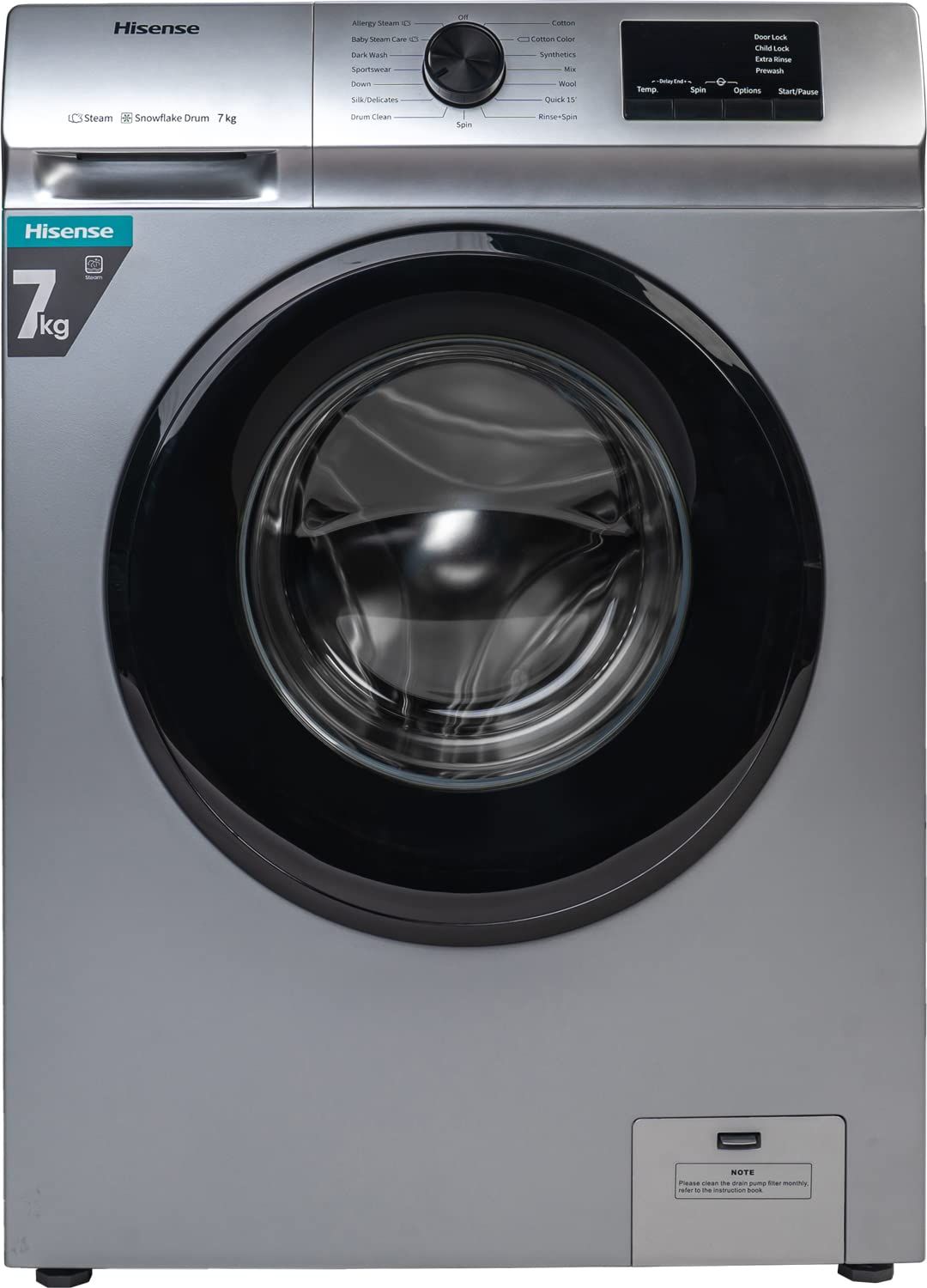 Hisense 7.0 Kg Fully-Automatic Front Loading Washing Machine (WFVB7012MS, Silver, Steam Wash, Built in Heater ), Silver Hisense 7.0 Kg Fully-Automatic Front Loading Washing Machine (WFVB7012MS, Silver, Steam Wash, Built in Heater ), Silver - silver / 7kg
