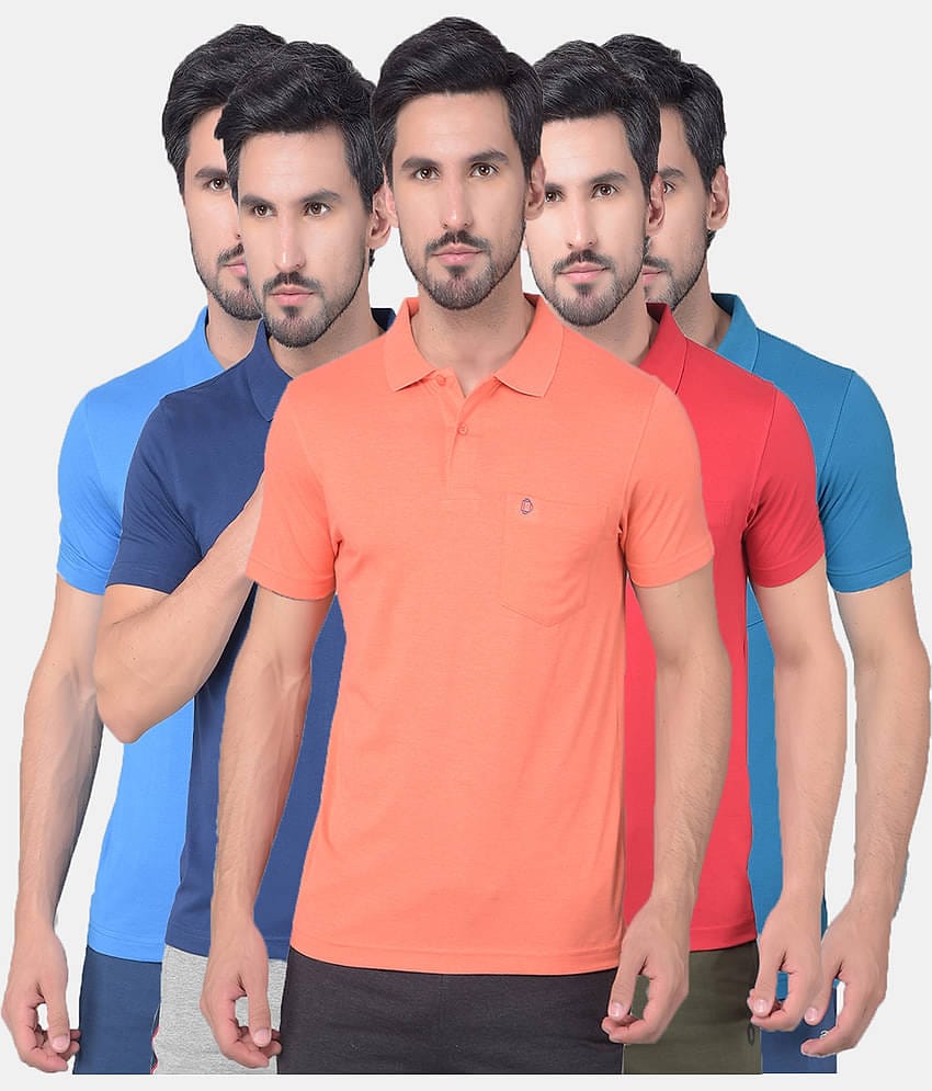 Dollar Cotton Blend Regular Fit Solid Half Sleeves Men's Polo T Shirt - Multicolor ( Pack of 5 )