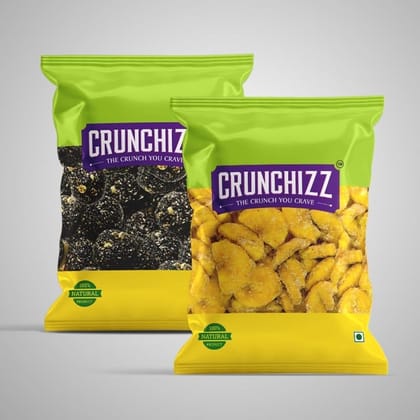 CRUNCHIZZ Authentic Kerala Style Jaggery Coated Banana Chips & Sesame Chikki Black Combo I Traditional South Indian Recipe I No Artificial Additives I Perfect Munchy Bites I Pack of Two I 100 Grams Each I Total 200 Grams