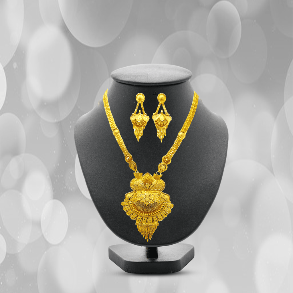 Gold-Plated Necklace Elegant 1 Gram Haram & Earrings Set