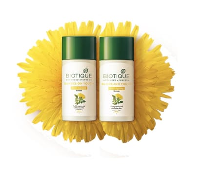 Biotique Dandelion Youth Anti-Ageing Serum| Ayurvedic and Organically Pure| Anti-Ageing Serum for Men & Women| Reduces Fine Lines & Wrinkles |100% Botanical Extracts| All Skin Types | 40ml(Pack of 2) Biotique Dandelion Youth Anti-Ageing Serum| Ayurvedic 