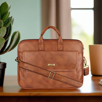 LOREM Matte Tan Color Faux Leather 9.44L Messenger Bag for Men � Fits Up to 15.6" Laptop � Ideal for Dell, HP, Lenovo, MacBook BG111