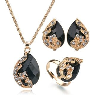 Bohemian Style Black Pendant with Earring and Ring Set