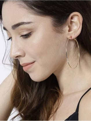 Golden Gol Hoop Earrings Big Size Alloy Earring for Girls & Women Pack 1 Pair