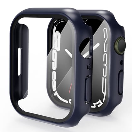 VEMIGON Hard PC Case Compatible with Apple Watch Series 9, 8 and 7 45mm with Tempered Glass Screen Protector, Full Coverage, Touch Sensitive, Ultra-Thin HD Bumper Protective Cover - (45mm Dark Blue) VEMIGON Hard PC Case Compatible with Apple Watch Series