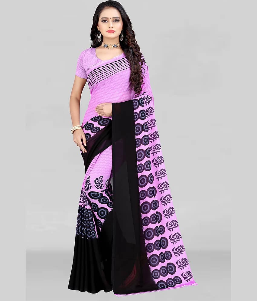 LEELAVATI Georgette Printed Saree With Unstitched Blouse Piece ( Pink )