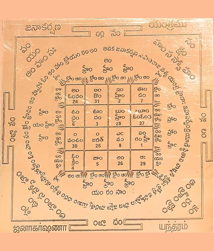 Pmw - Jana Akarshana Yantra - Jana Akarshana Yantram Telugu Size 4.5"x4.5", Copper Yantra, Brown Colour, 1 Piece