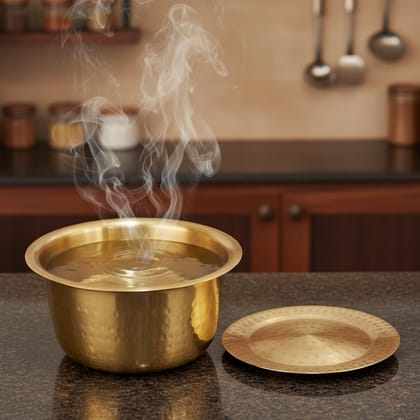 Brass Bhagona With Lid 8 Liter | Commercial Kitchen Cookware, Height : 6.7 Inch (ZMAS637 I)