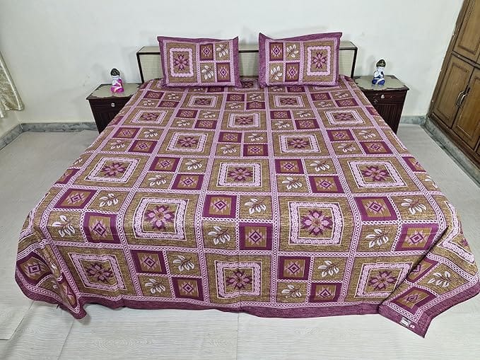 Geometric Pattern Double Bedsheet Set with 2 Pillow Covers, Traditional Jaipuri Design Item Weight is 1150 gram Approx.