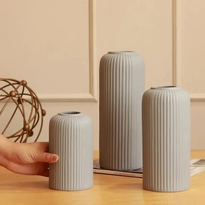 Xotic essentials Modern Ceramic Flower Vase for home decor, Flower Pots for Home Decoration, Gift Items (Set of 3PCS, Off White)