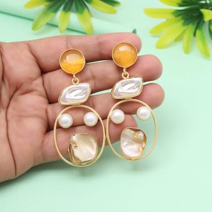 Coral Mustard Yellow Color Amrapali Earrings-Earring Length: 7.00 CM x Width: 3.00 CM / Yellow / Brass With Good Quality Gold Plated