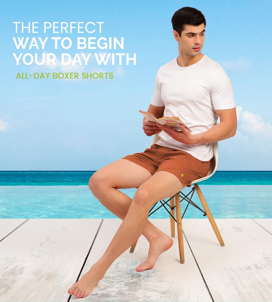 Freecultr Regular Fit Ultralight All Day Boxer Shorts for Men | 100% Cotton Fabric, Dual Deep Side Pocket, Microfibre Waistband Pack of 1-Orange