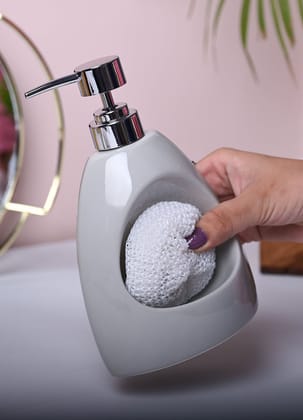 Sophisticated Grey Kitchen Dispenser With Scrubber - Cylindrical Shape