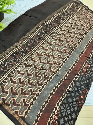 Rivaaj Ethnic Silk Dupatta (2.5 Meters) | Brown Ajrakh Handblock Print Chanderi Silk | Festive Stole | Traditional Drape