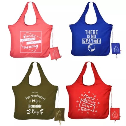 iVillage Foldable Reusable Designer Tote Bag Multicolor Pack of 4