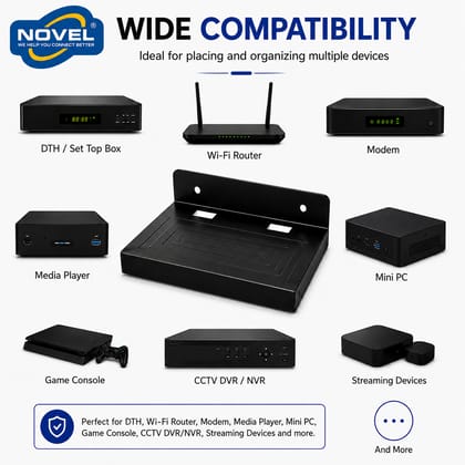 Multipurpose Set Top Box StandI Set Top Box Stand Wall Mount for Home Wall Shelf for Holding Speakers WiFi Router Game Console Remote Streaming Device (Black)