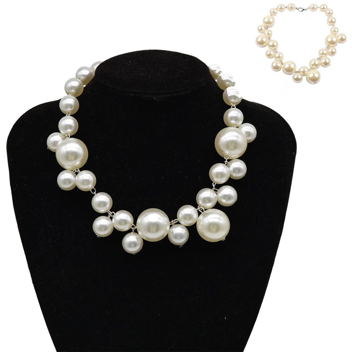 Fashion Women White Imitation Pearl Round Beads Pendant Cluster Charm Necklace Jewelry Gift
