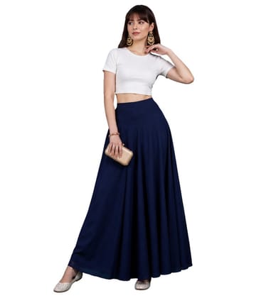 Generic Women's Georgette Solid Mid-Rise Wide Leg Flared Palazzo Pants with Elastic Waist, Ankle Length Trousers for Daily, Office and Casual Wear (Navy Blue, L, Pack of 1, Design 67552)