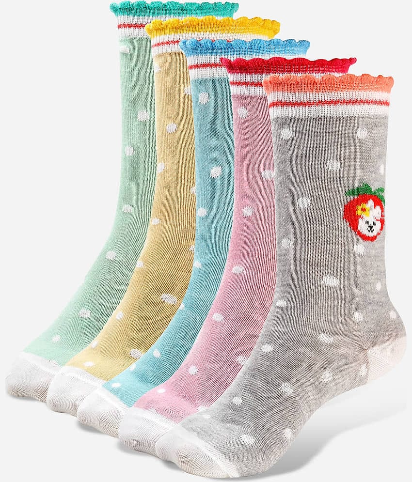 Texlon Multicolor Cotton Girl's Full Length Socks ( Pack of 5 )