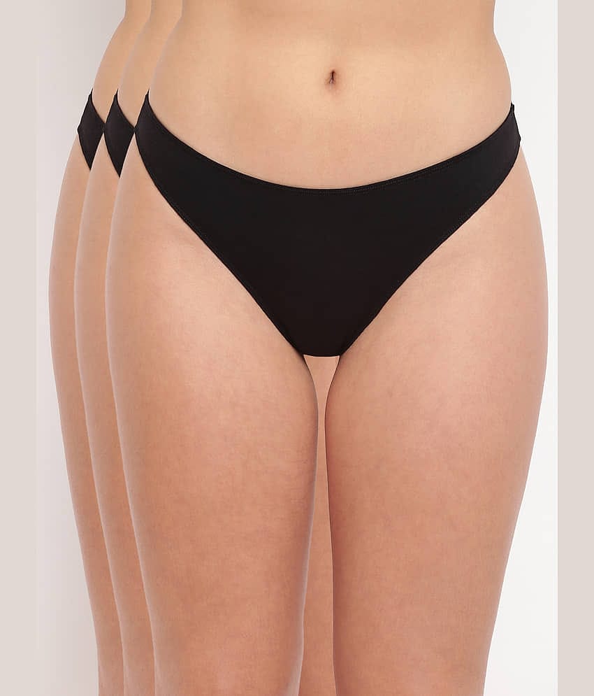 BASIICS By La Intimo Pack of 3 Cotton Lycra Women's Thongs ( Black )