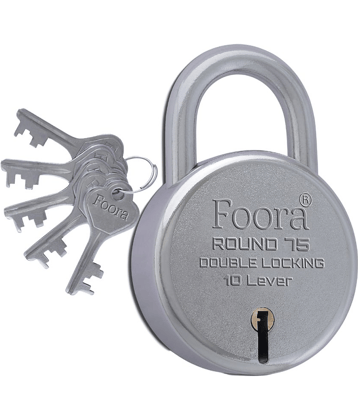 Foora Big Boss Round 75mm Padlock – 1 Lock with 5 Keys | 8 Lever Double Locking | Heavy Duty Metal Body | Rust-Resistant | Secure Door Lock for Home, Gate & Shop Shutter