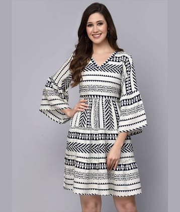 Stylum Women Rayon Printed Fit & Flare Dress ( Navy Blue )