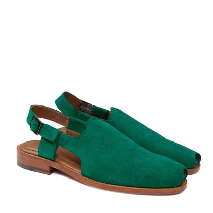 Green Light Weight Peshawari Sandals in Suede Leather For Men By Brune & Bareskin-40/6