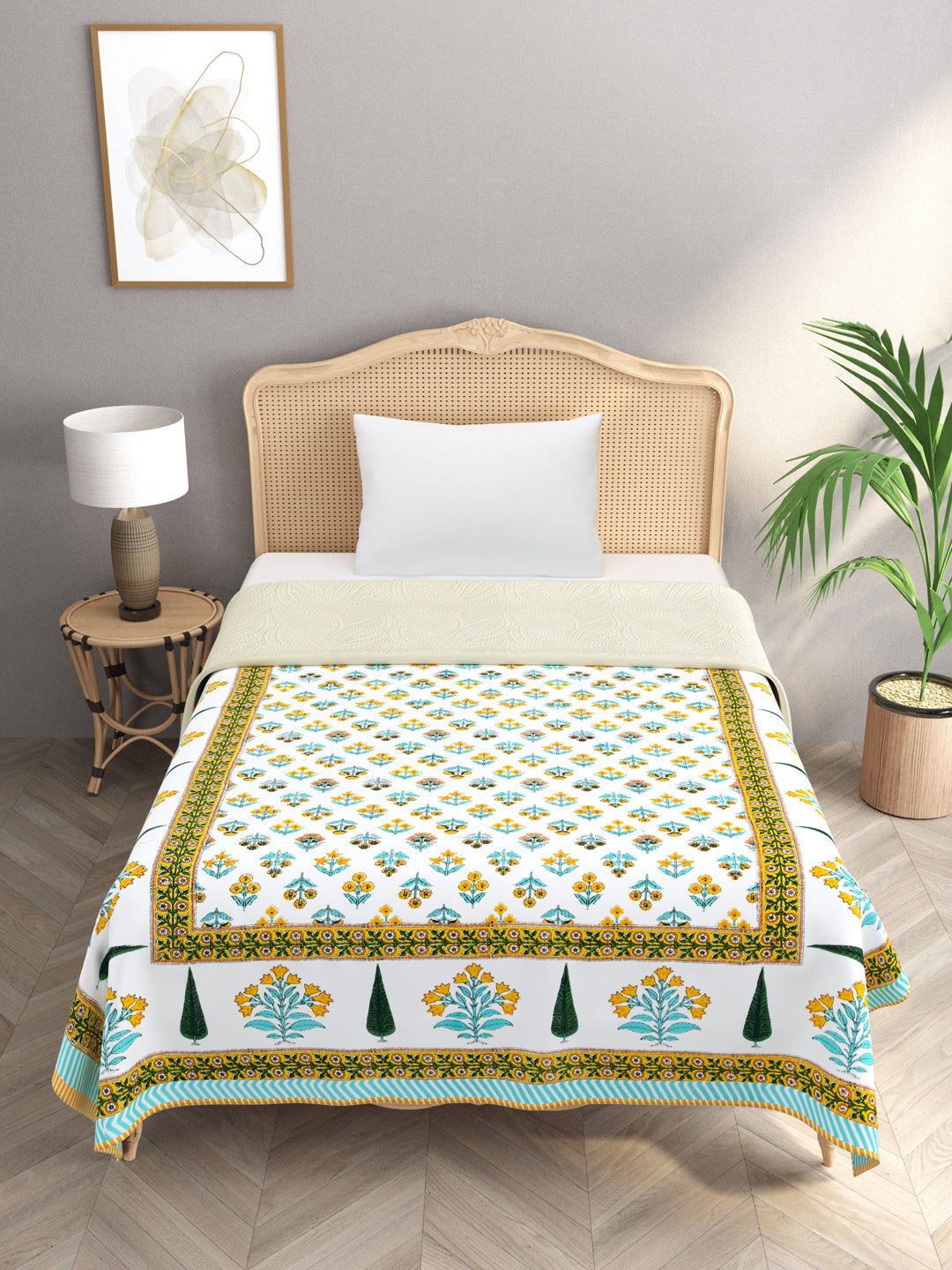 Ethnic Printed Reversible Single Bed Cotton AC Blanket | Lightweight Summer Dohar 60x90 inches