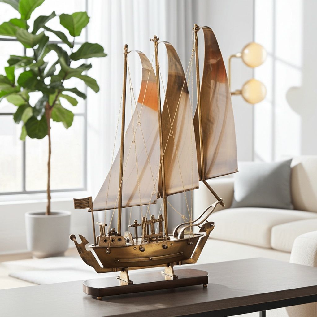 Traditional Brass Ship Showpiece – Vintage Home Decor Accent, Height : 30.3 Inch (MRMAS172 D)